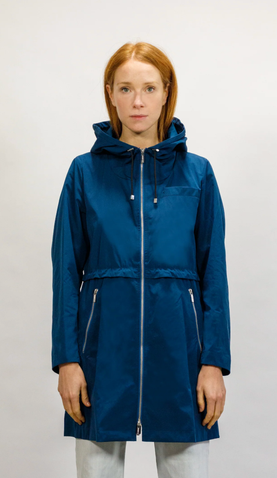Nwt Jane Post Peacock Blue Hooded Full Zip Pleated Back Parka Jacket Coat Sz L — image 3 of 8